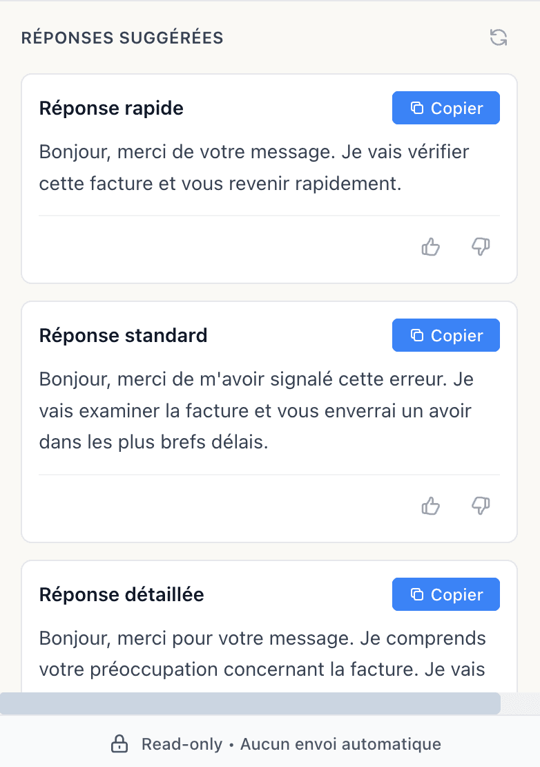 Réponses suggérées Noovra